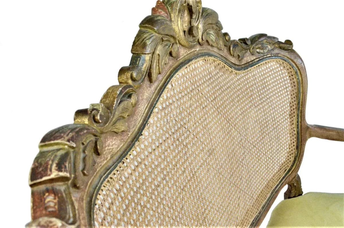 Late 18th Century Spanish Colonial Antique Gilt and Painted Gesso Frame Settee - Thumbnail 3