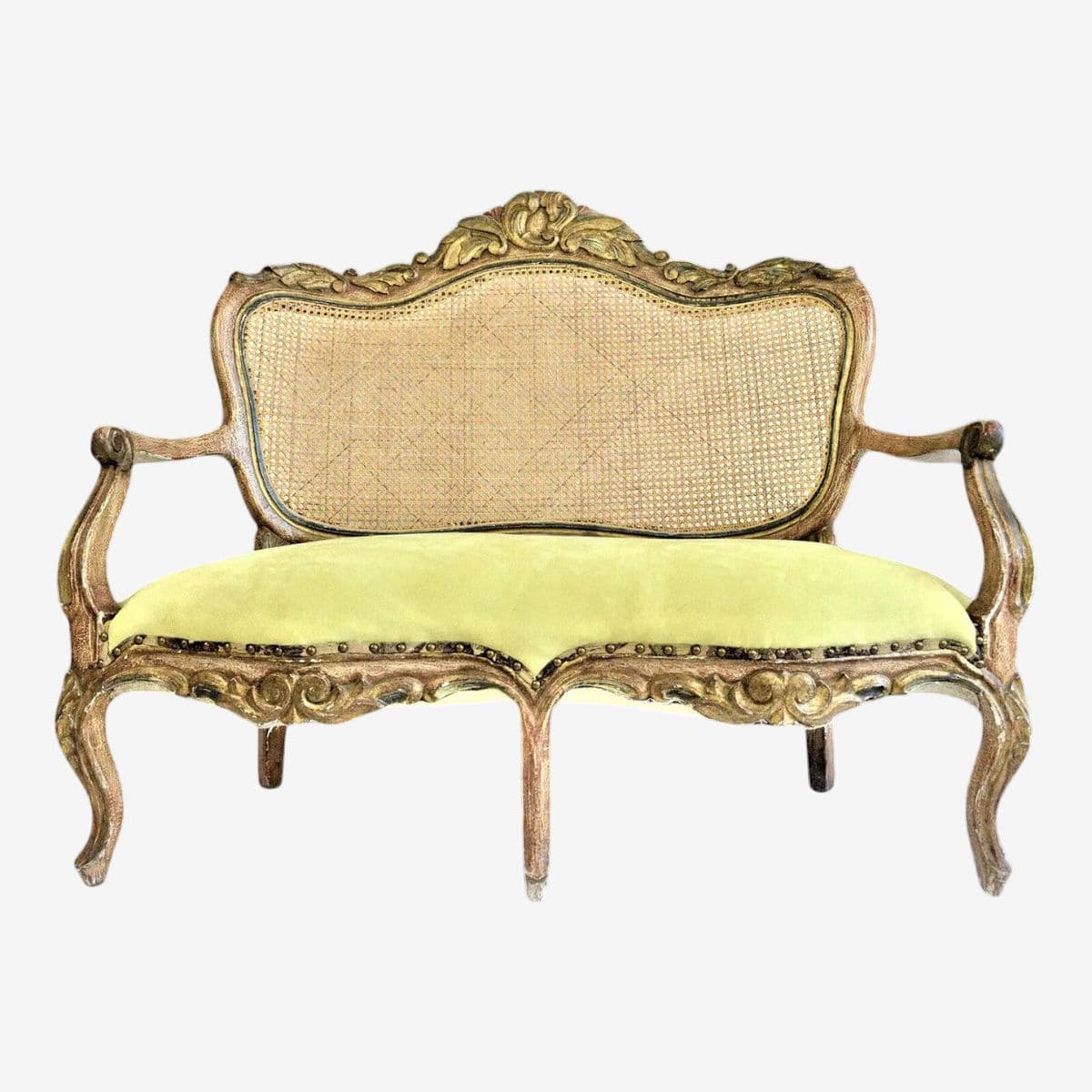 Late 18th Century Spanish Colonial Antique Gilt and Painted Gesso Frame Settee - Image 1
