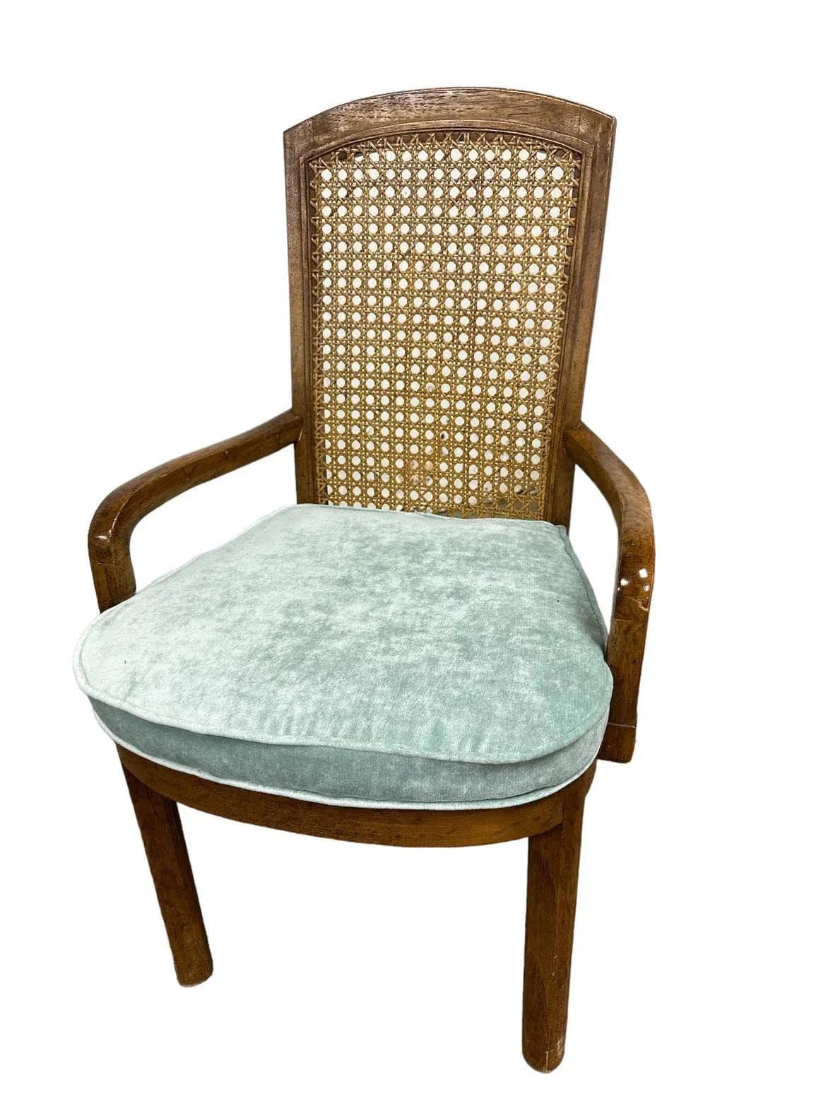 Drexel Mid 20th Century Cane and Oak Dining Chairs With New Velvet Upholstery - Set of 6 - Thumbnail 3