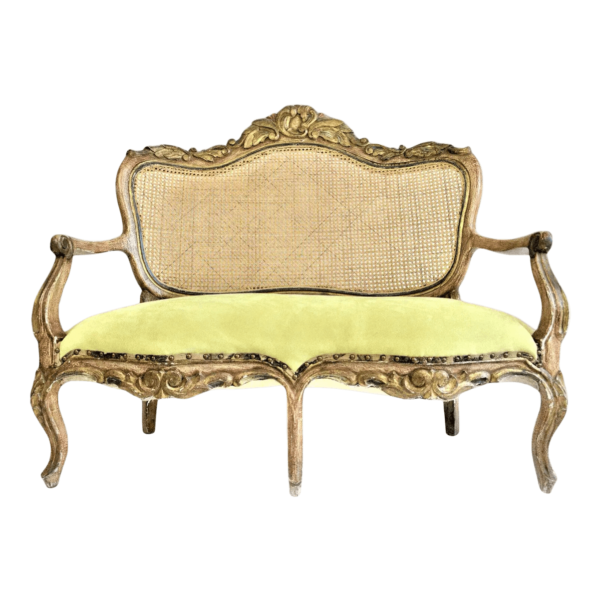 Late 18th Century Spanish Colonial Antique Gilt and Painted Gesso Frame Settee - Thumbnail 2