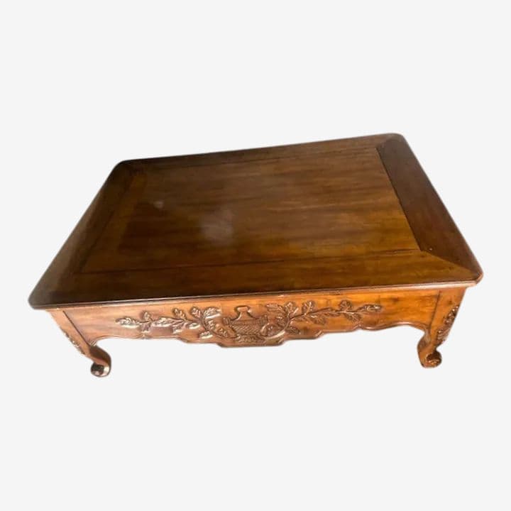 Late 20th Century Large French Provincial Carved Cherry Wood Cocktail or Coffee Table - Attributed to Karges - Image 1