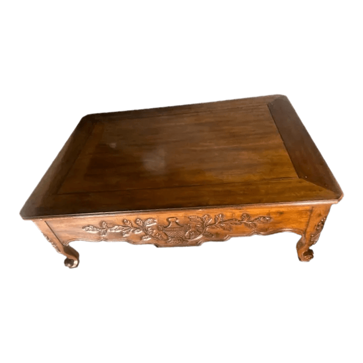 Late 20th Century Large French Provincial Carved Cherry Wood Cocktail or Coffee Table - Attributed to Karges - Thumbnail 2
