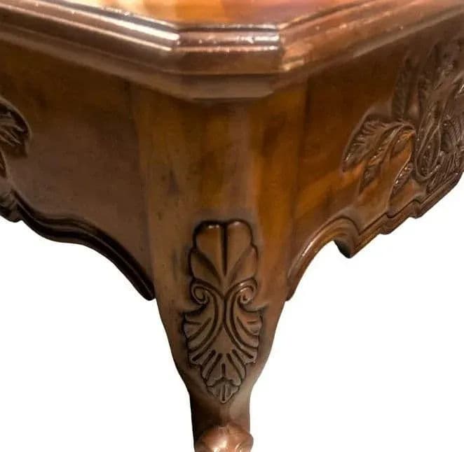 Late 20th Century Large French Provincial Carved Cherry Wood Cocktail or Coffee Table - Attributed to Karges - Thumbnail 5