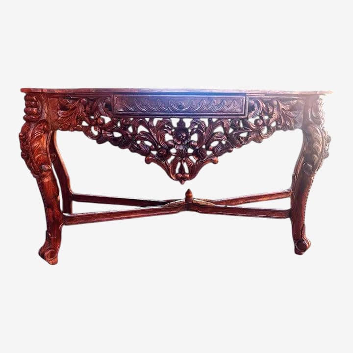 Antique Ornately Carved Anglo Indian Rosewood 60” Console Table - Image 1