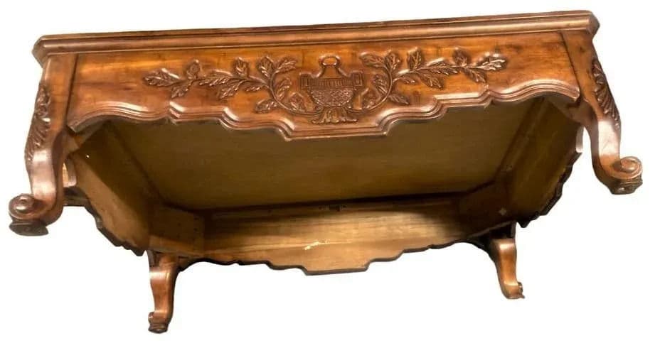 Late 20th Century Large French Provincial Carved Cherry Wood Cocktail or Coffee Table - Attributed to Karges - Thumbnail 8