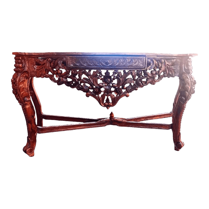 Antique Ornately Carved Anglo Indian Rosewood 60” Console Table - Thumbnail 2