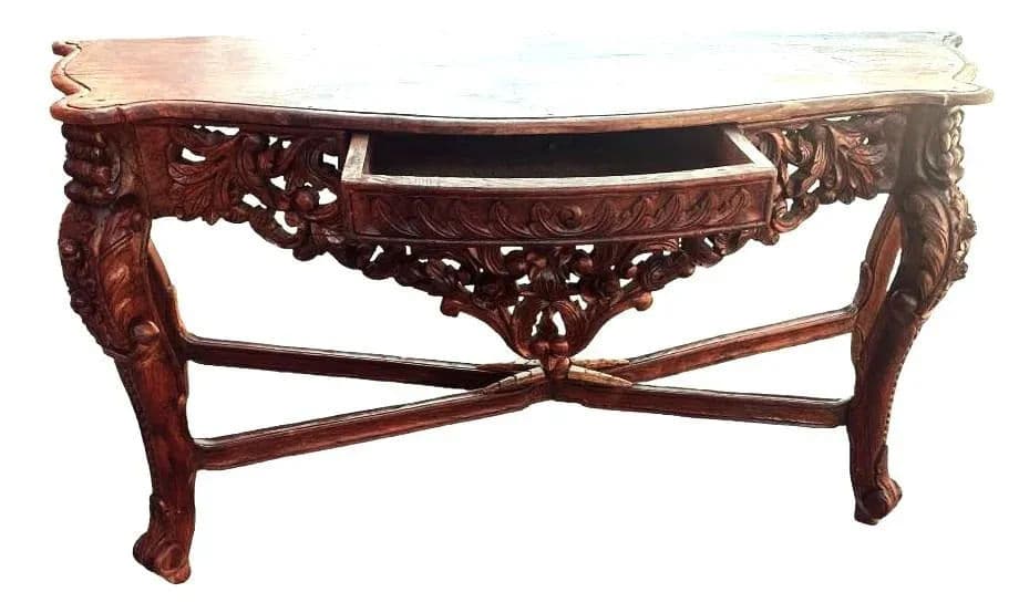 Antique Ornately Carved Anglo Indian Rosewood 60” Console Table - Thumbnail 8