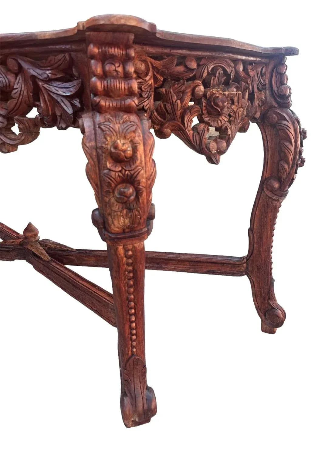 Antique Ornately Carved Anglo Indian Rosewood 60” Console Table - Thumbnail 7