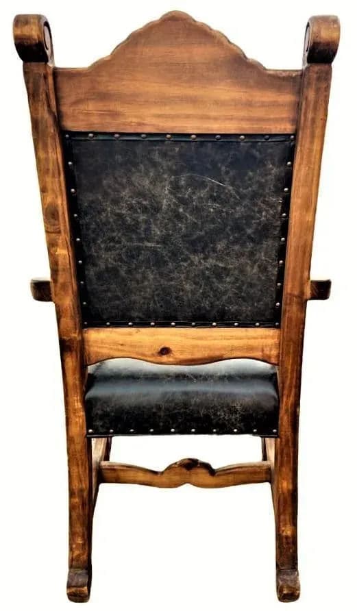 Custom Made Mexican Hacienda Chairs in Tooled Leather and Carved Wood - Set of 6 - Thumbnail 5
