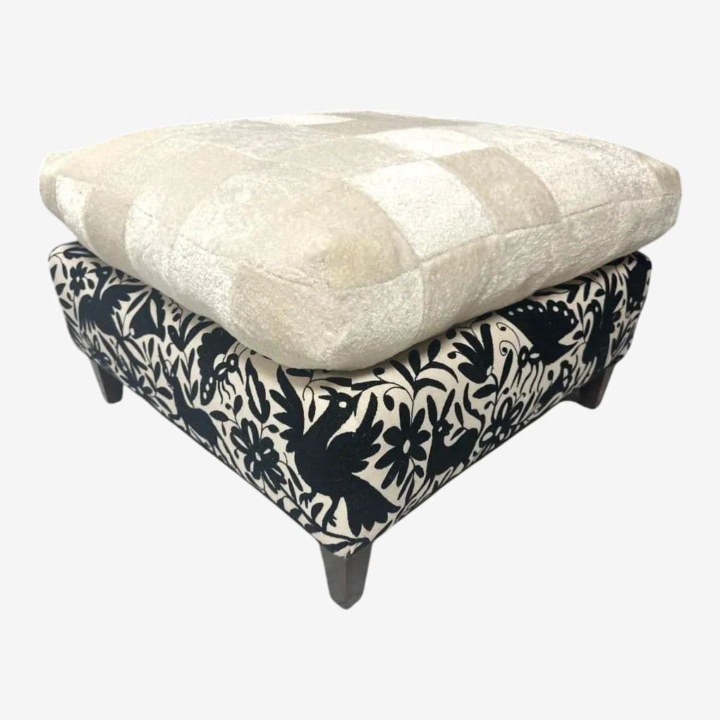 Baker Furniture Ottoman Reupholstered With Vicuña and Otomi Hand Embroidery - Image 1