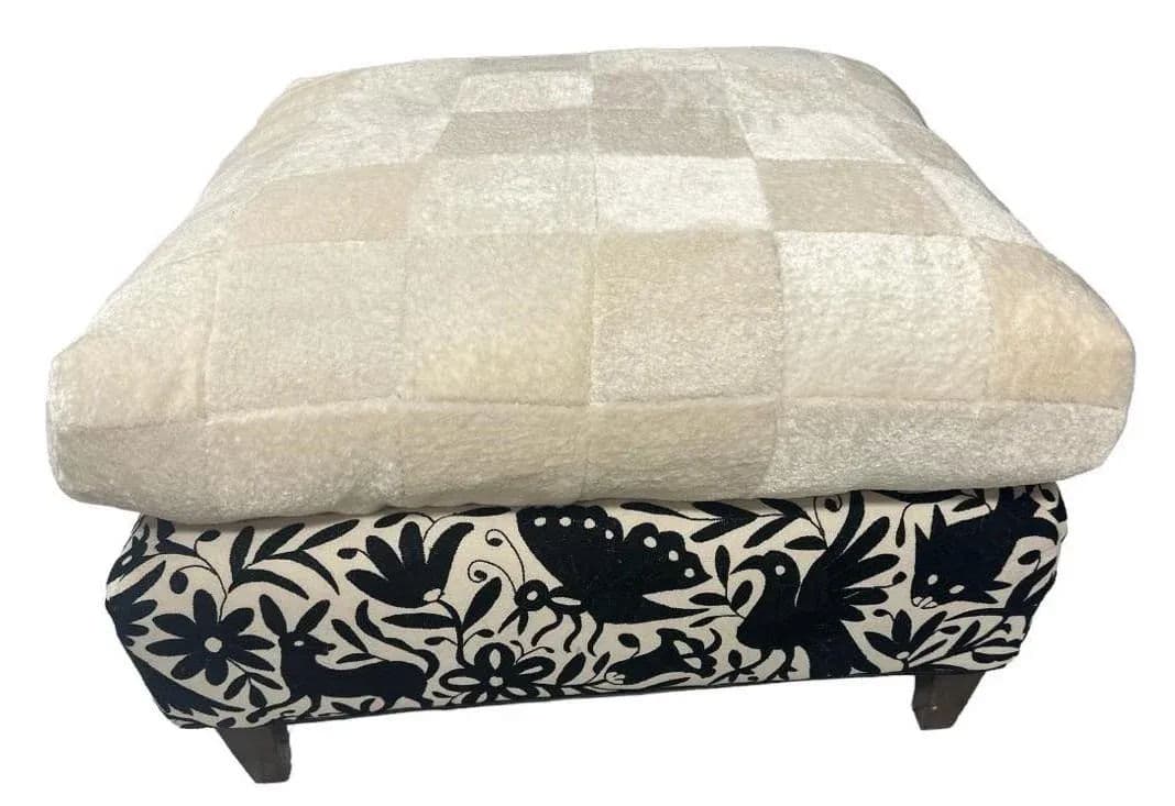 Baker Furniture Ottoman Reupholstered With Vicuña and Otomi Hand Embroidery - Thumbnail 4