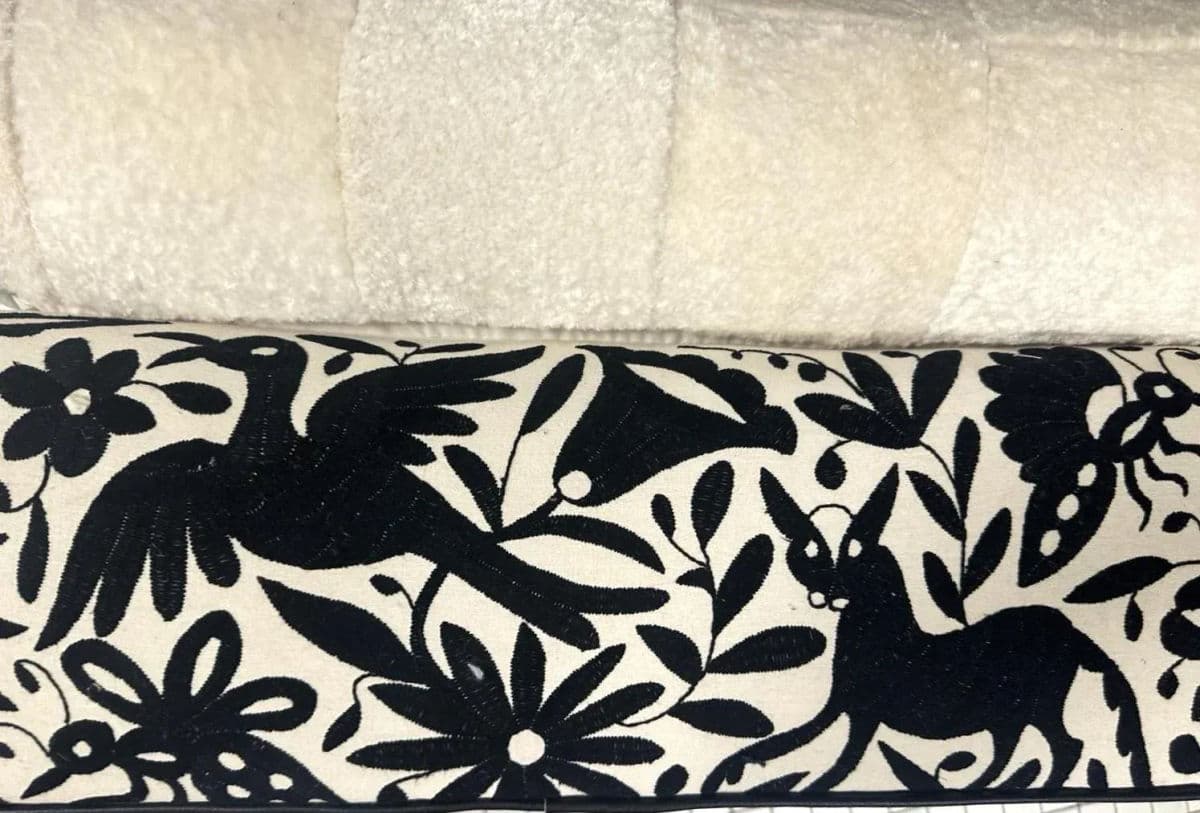 Baker Furniture Ottoman Reupholstered With Vicuña and Otomi Hand Embroidery - Thumbnail 5