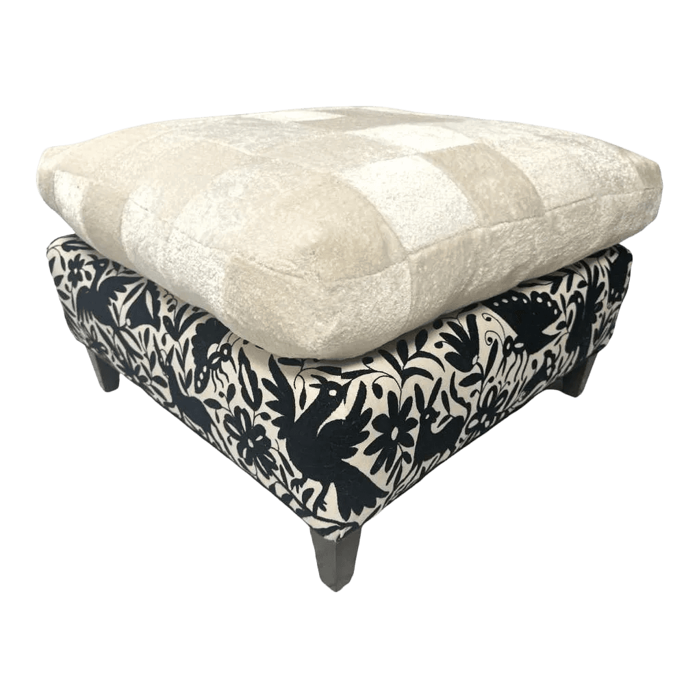 Baker Furniture Ottoman Reupholstered With Vicuña and Otomi Hand Embroidery - Thumbnail 2