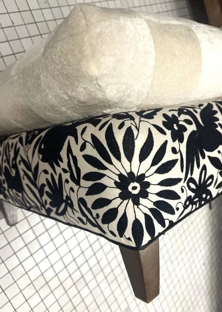Baker Furniture Ottoman Reupholstered With Vicuña and Otomi Hand Embroidery - Thumbnail 3