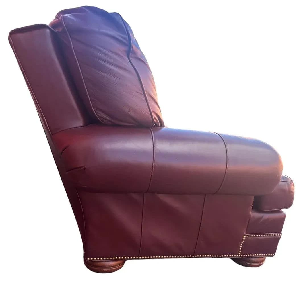 Thomasville Burgundy Leather 92” Sofa With Nail Head Trim - Thumbnail 3