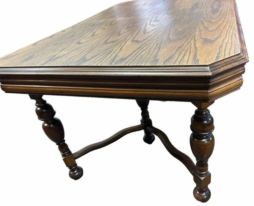 Antique 1920s Spanish Revival Oak and Walnut Dining Table - Thumbnail 4