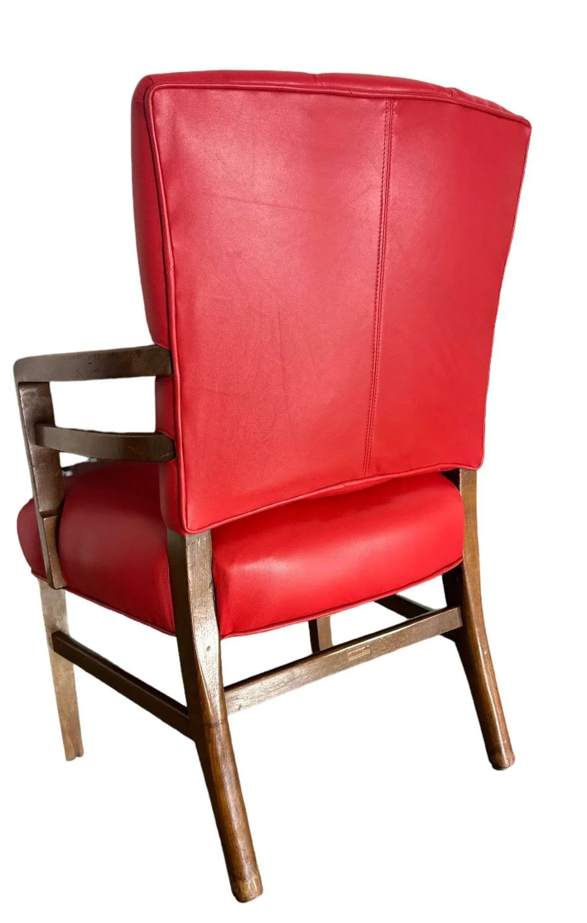 Pair of Vintage Gunlocke Channel Back Chairs With New Red Goatskin Leather Upholstery - Circa 1950s - Thumbnail 5