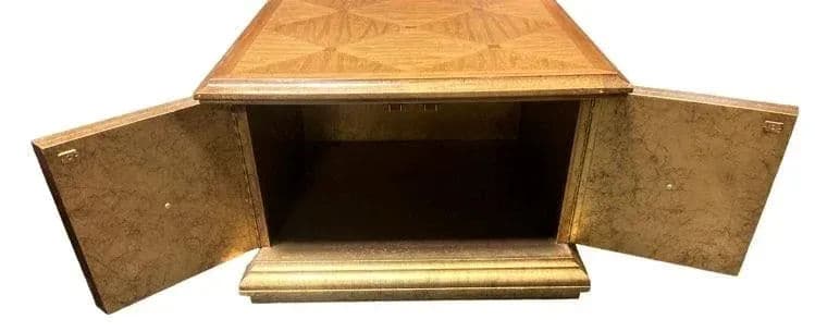 Late 20th Century Hollywood Regency Giltwood and Oak Parquet 30" X 30" Side Tables - a Pair - Thumbnail 6