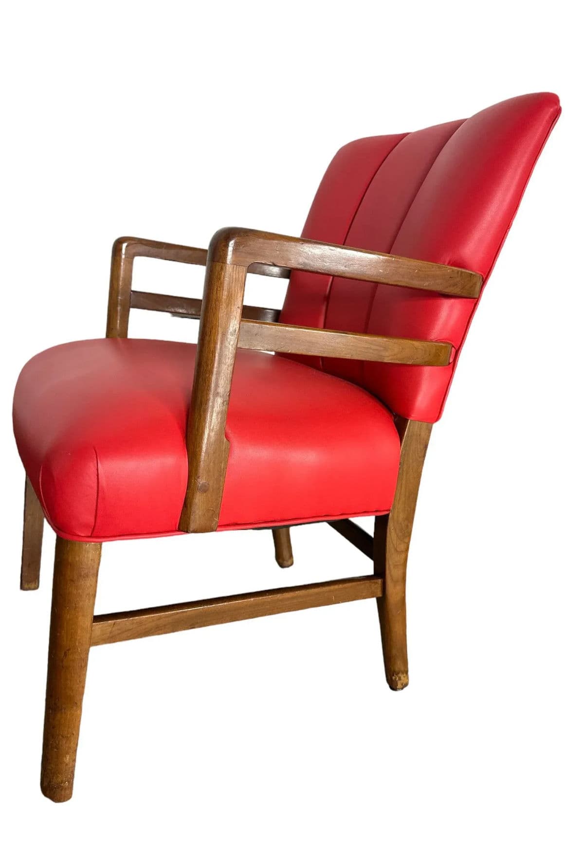Pair of Vintage Gunlocke Channel Back Chairs With New Red Goatskin Leather Upholstery - Circa 1950s - Thumbnail 6
