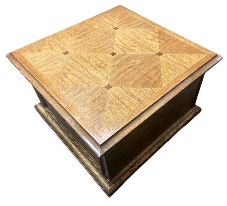 Late 20th Century Hollywood Regency Giltwood and Oak Parquet 30" X 30" Side Tables - a Pair - Thumbnail 9