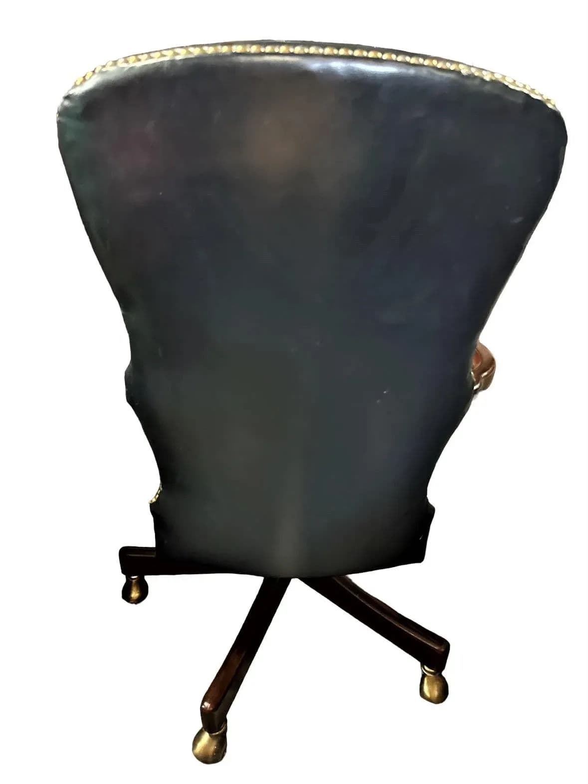 Quaker Furniture Hickory North Carolina Dark Blue Leather Swivel Chair - Thumbnail 5