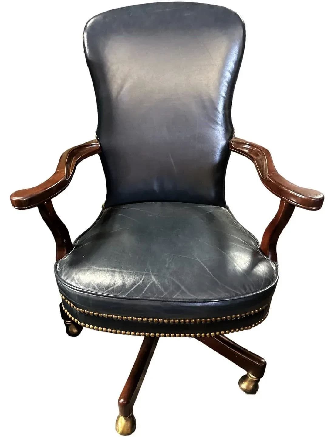 Quaker Furniture Hickory North Carolina Dark Blue Leather Swivel Chair - Thumbnail 6