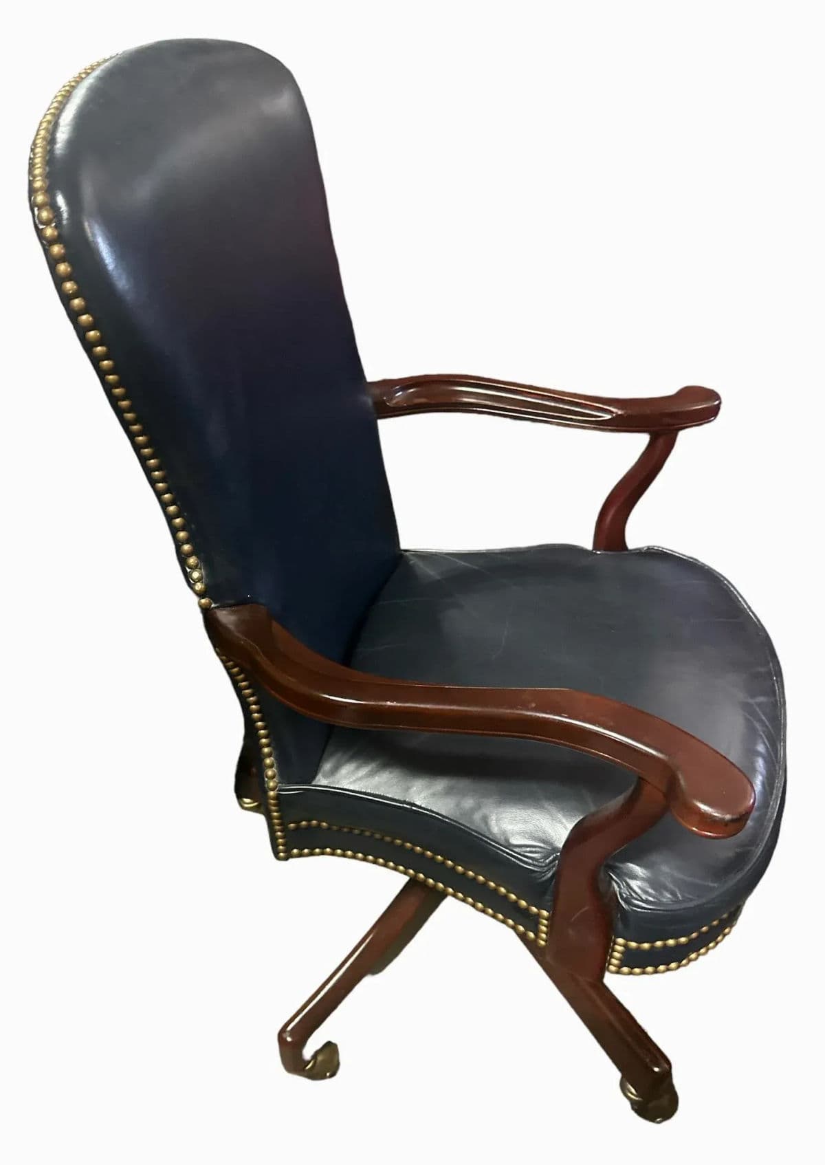 Quaker Furniture Hickory North Carolina Dark Blue Leather Swivel Chair - Thumbnail 7