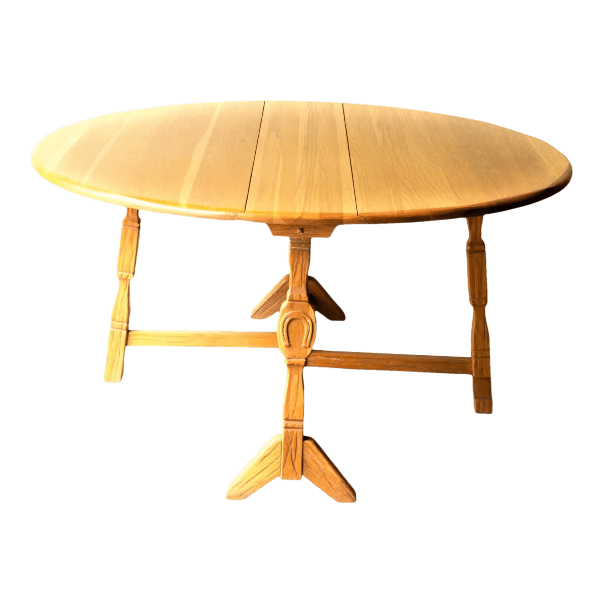 A. Brandt Ranch Oak Drop Leaf 60" Round Dining Table Convertible to Console - Vintage Mid 20th Century - Thumbnail 2