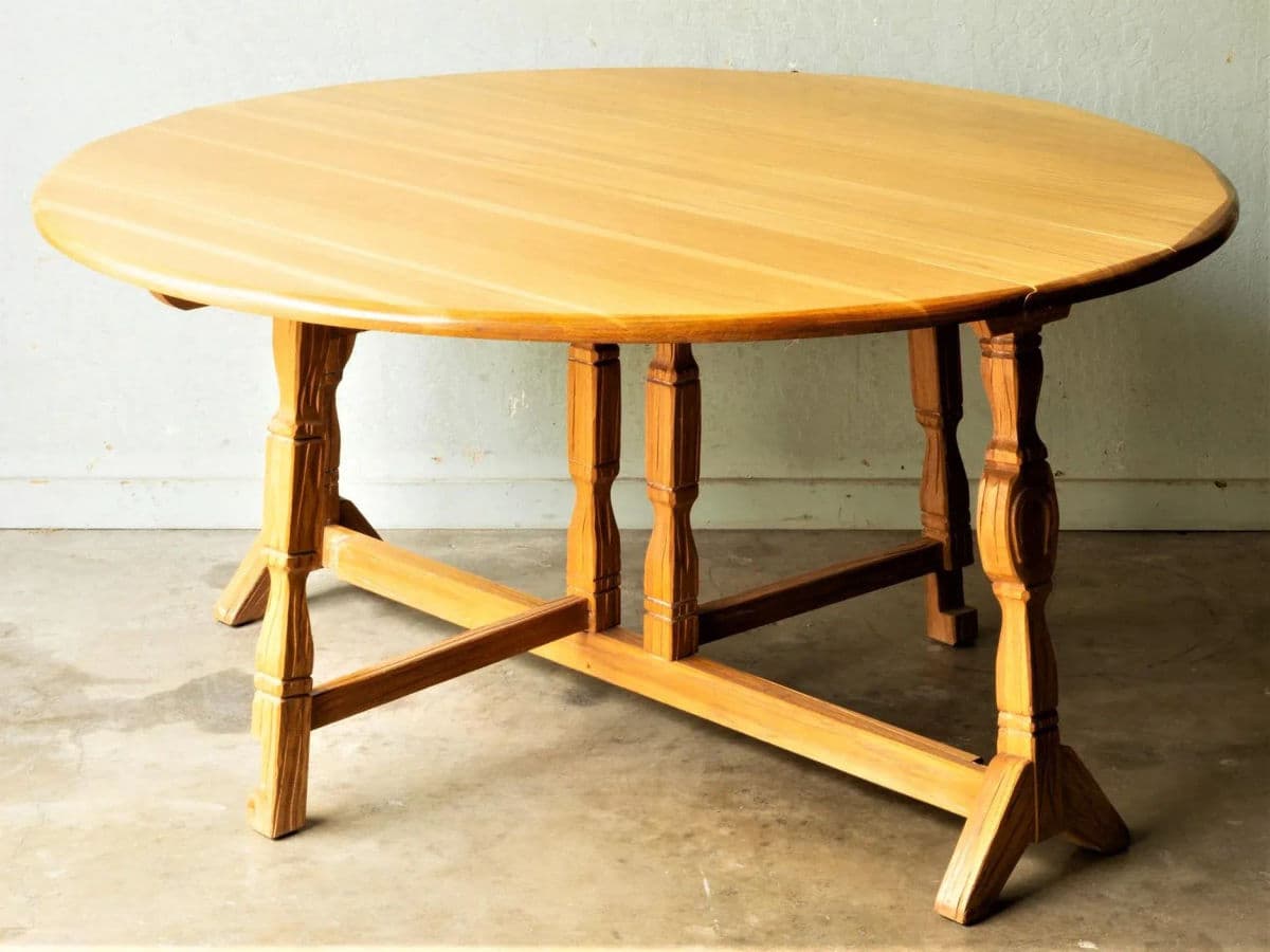 A. Brandt Ranch Oak Drop Leaf 60" Round Dining Table Convertible to Console - Vintage Mid 20th Century - Thumbnail 3
