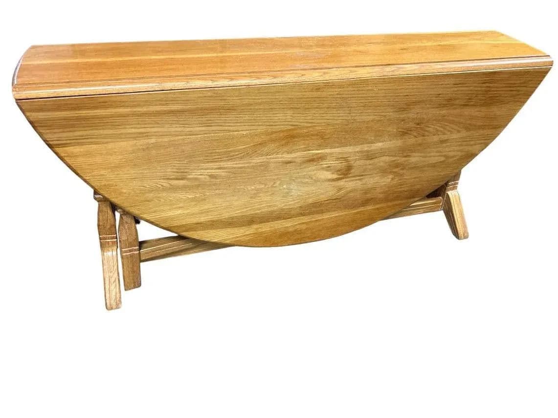 A. Brandt Ranch Oak Drop Leaf 60" Round Dining Table Convertible to Console - Vintage Mid 20th Century - Thumbnail 8