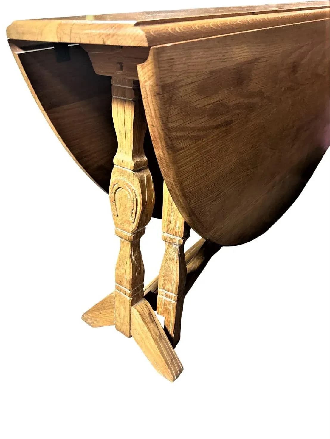 A. Brandt Ranch Oak Drop Leaf 60" Round Dining Table Convertible to Console - Vintage Mid 20th Century - Thumbnail 9