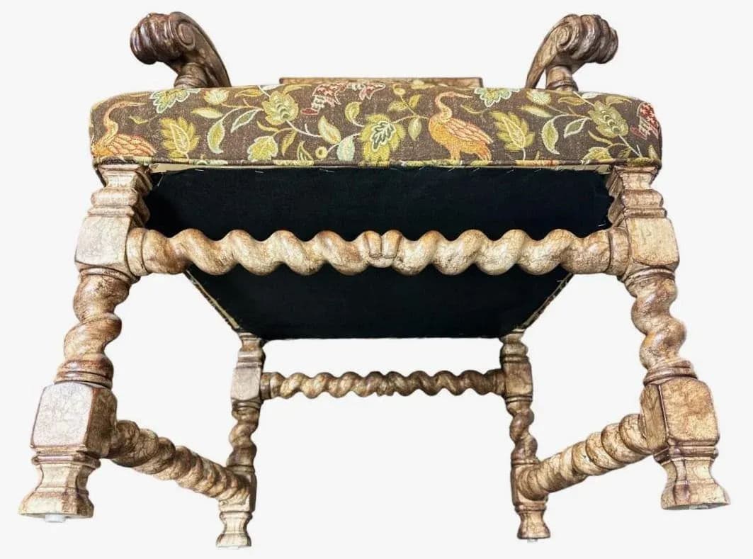Hacienda Chair With Barley Twist Legs and Mughal Bestiary Upholstery - Circa 2020s - Thumbnail 5