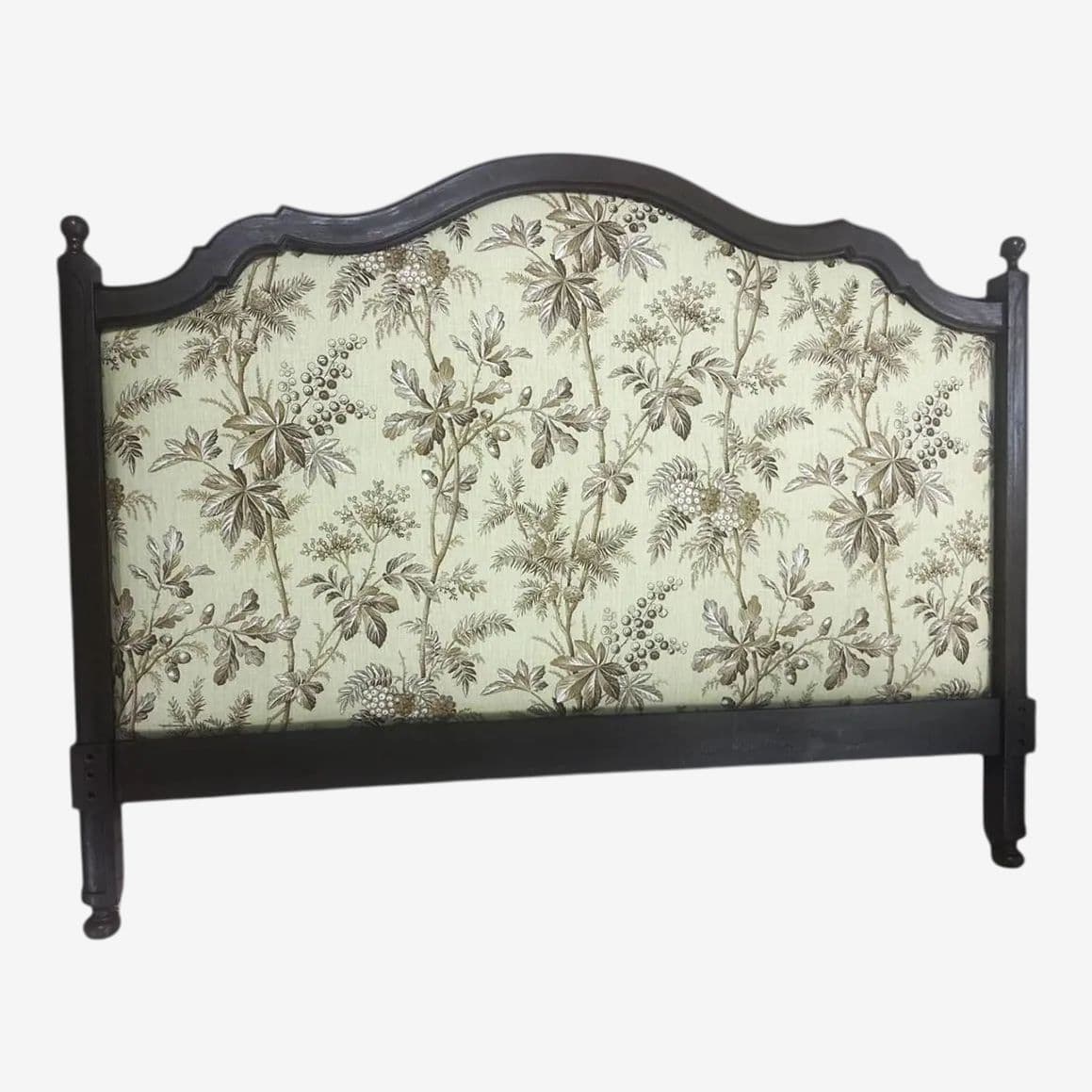 New Schumacher Chinoiserie ‘Brantwood Vine’ Linen Upholstery on Antique 19th Century Walnut Headboard - Image 1