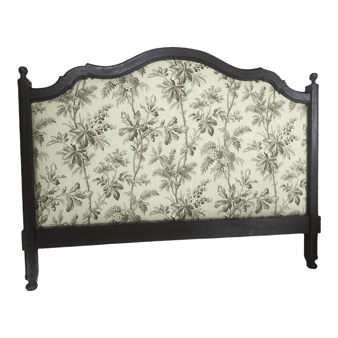 New Schumacher Chinoiserie ‘Brantwood Vine’ Linen Upholstery on Antique 19th Century Walnut Headboard - Thumbnail 2