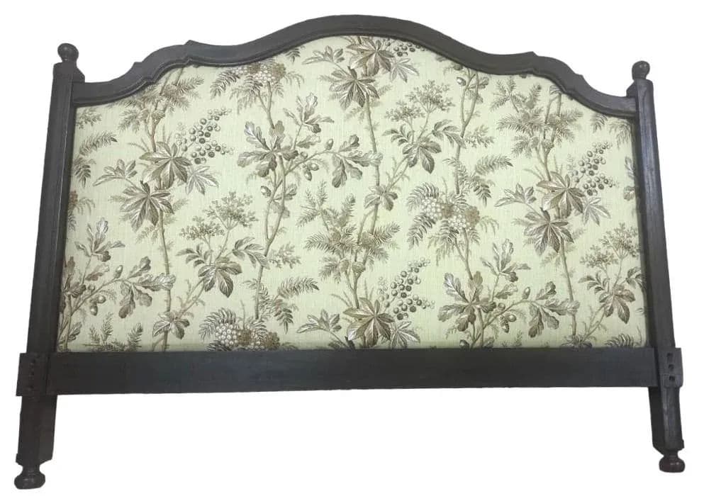 New Schumacher Chinoiserie ‘Brantwood Vine’ Linen Upholstery on Antique 19th Century Walnut Headboard - Thumbnail 6