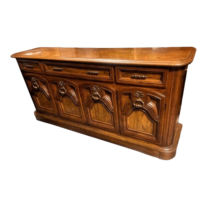 Mid 20th Century Spanish Revival Oak 70" Wide Credenza or Buffet Sideboard - Thumbnail 2