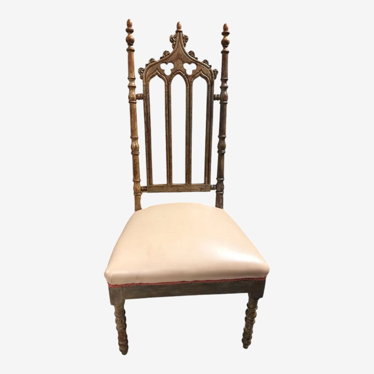Antique Walnut English Cathedral Spire Chair With New Goatskin Upholstery - Image 1