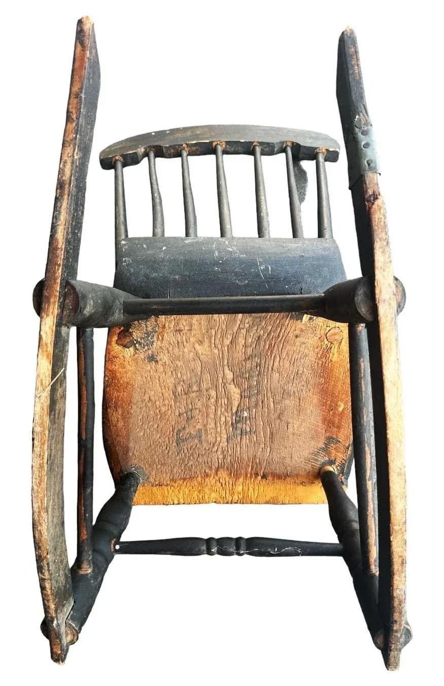 Early 19th Century Painted Oak Rocking Chair Signed ‘Madison’ - Thumbnail 5