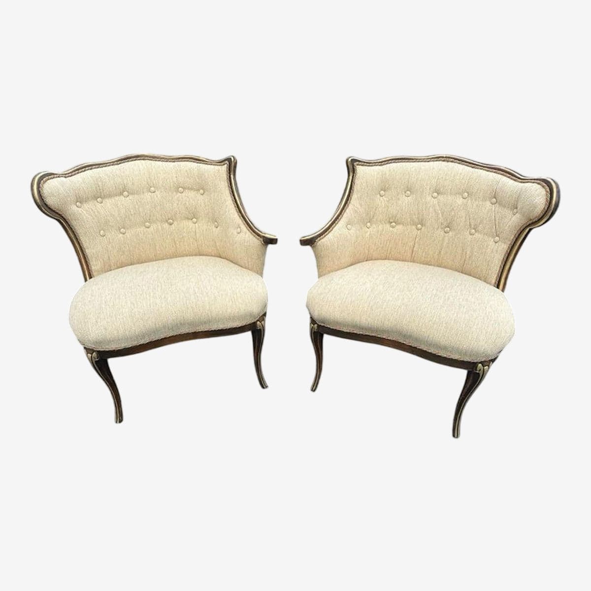 Pair of 19th Century Antique Louis XV Side Chairs With New Upholstery and Refinished With Giltwood Highlights - Image 1