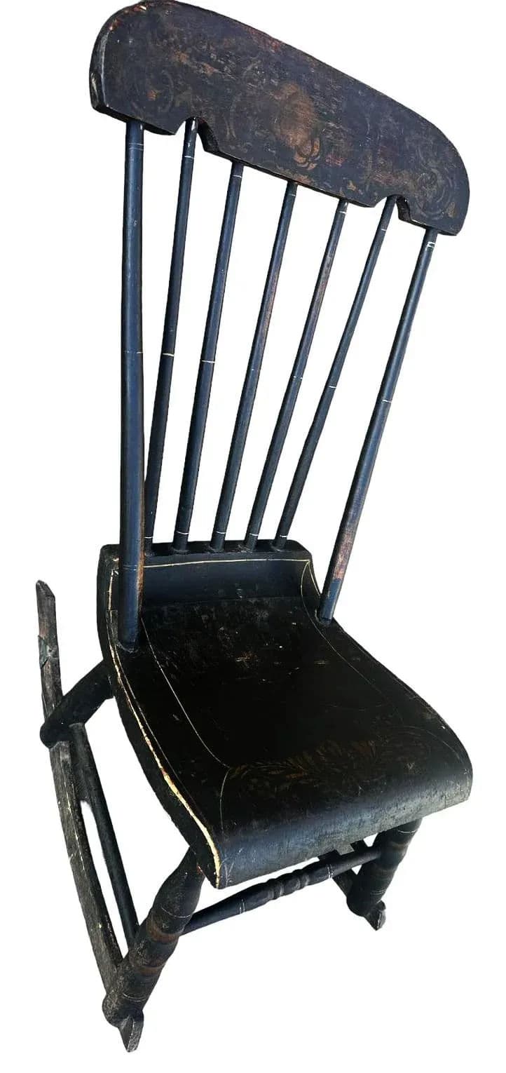 Early 19th Century Painted Oak Rocking Chair Signed ‘Madison’ - Thumbnail 9