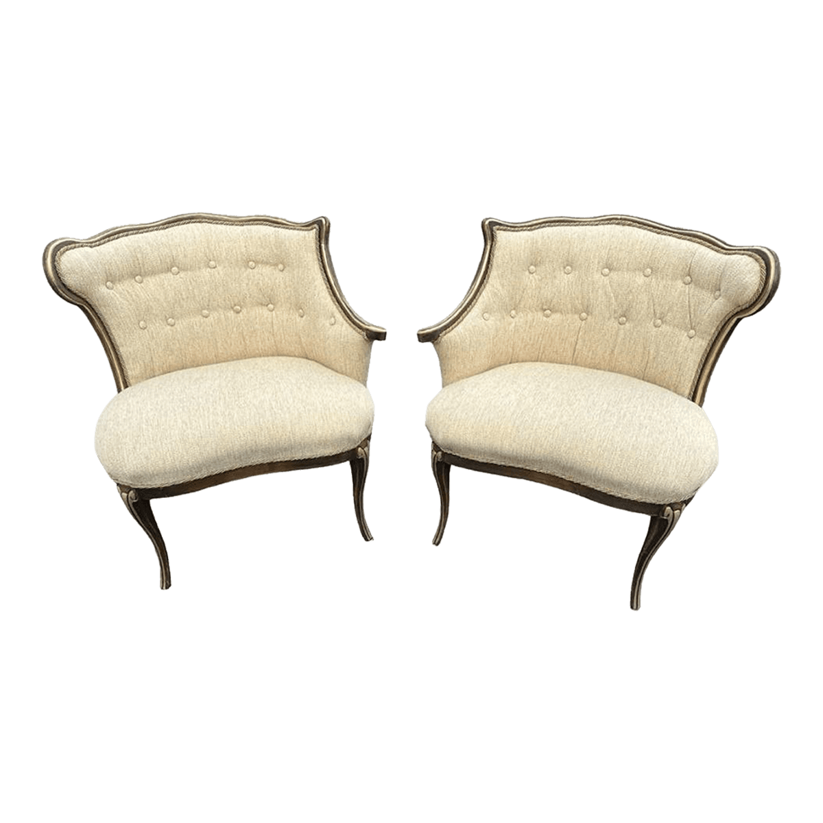 Pair of 19th Century Antique Louis XV Side Chairs With New Upholstery and Refinished With Giltwood Highlights - Thumbnail 2