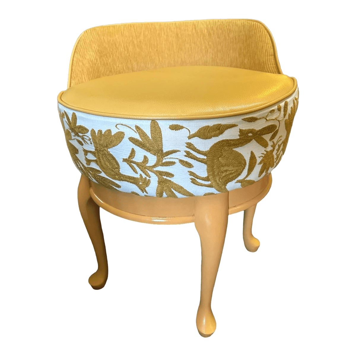 Boudoir Vanity Chair Restored and Reupholstered With Otomi Hand Embroidery and Leather - Thumbnail 2