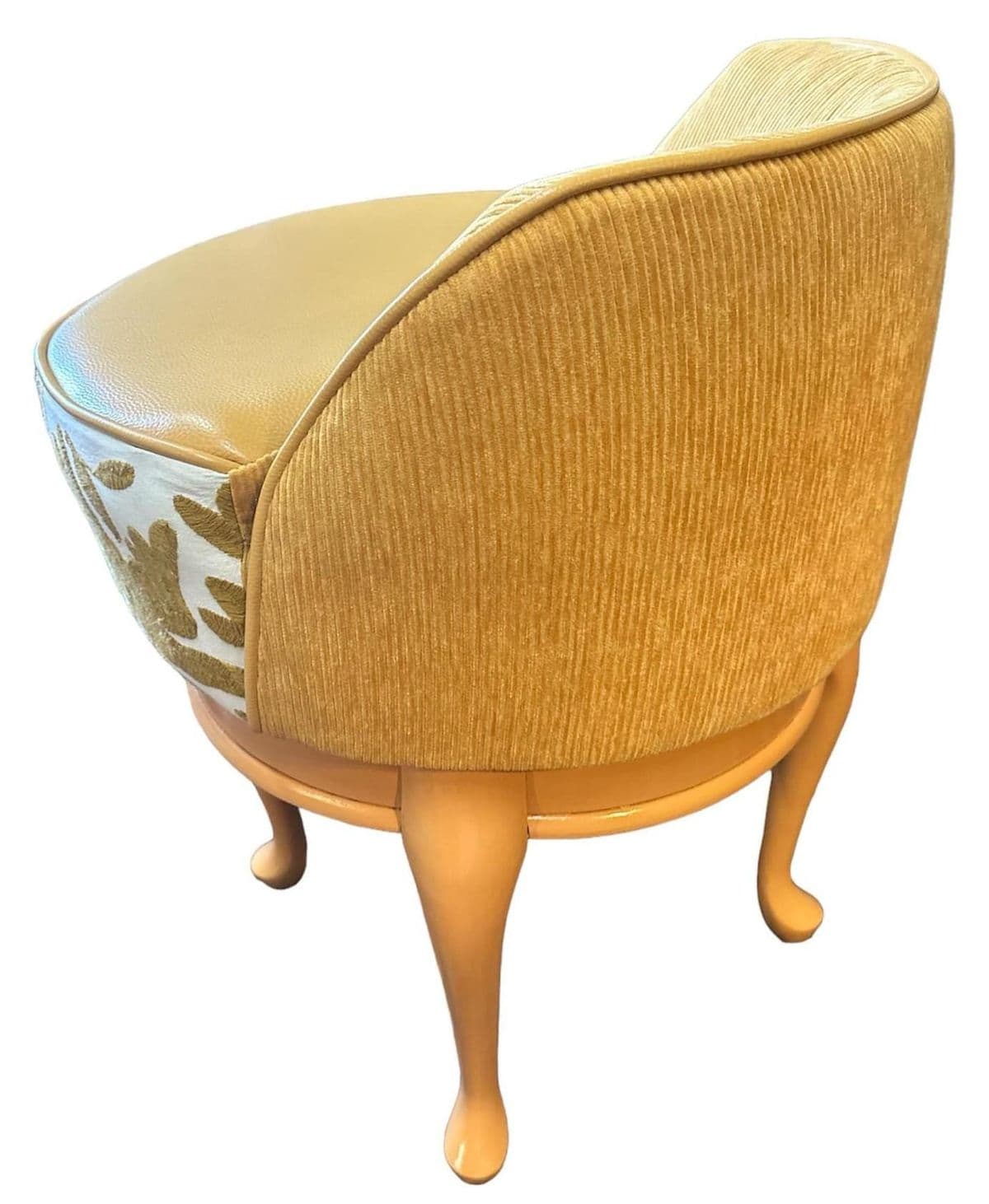 Boudoir Vanity Chair Restored and Reupholstered With Otomi Hand Embroidery and Leather - Thumbnail 3