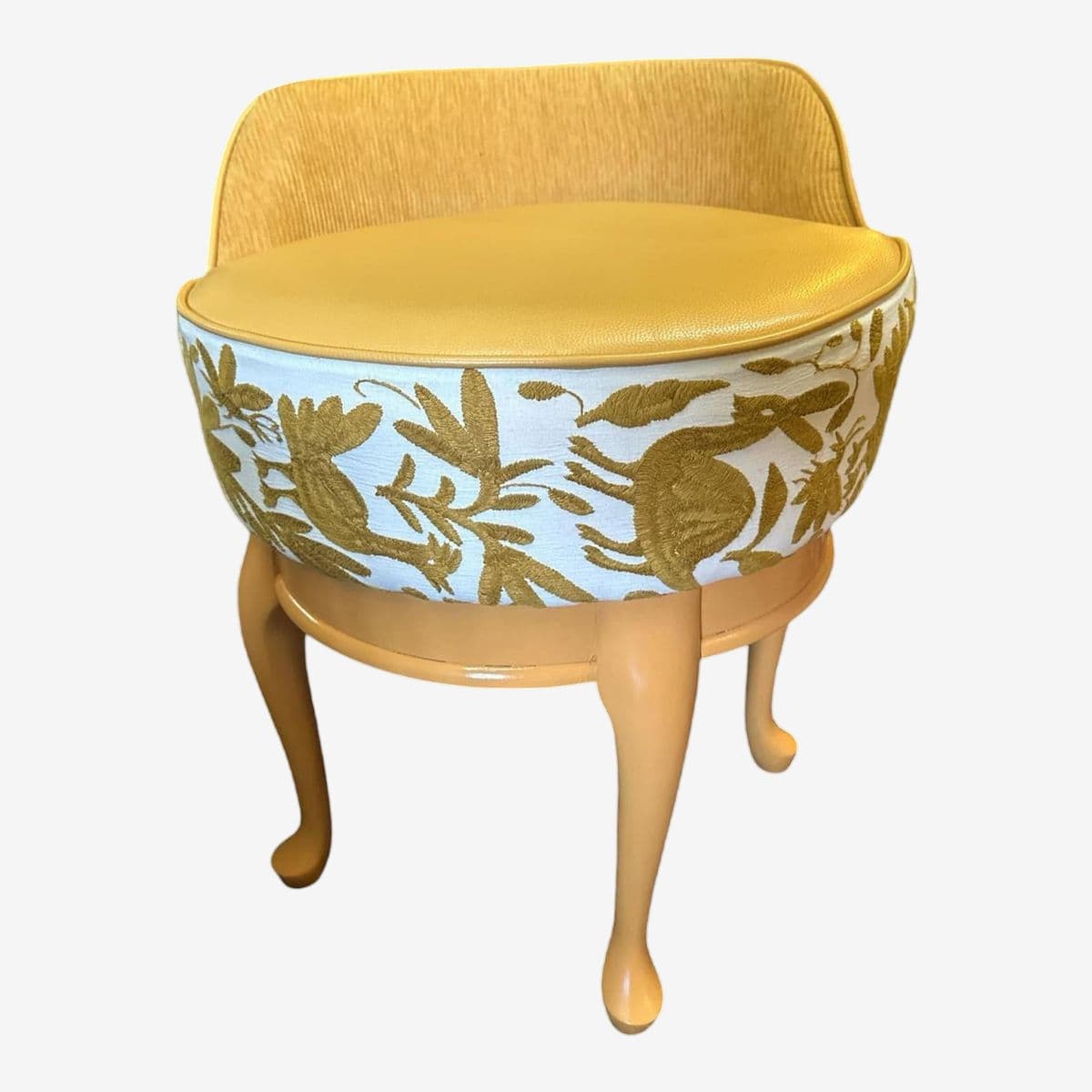 Boudoir Vanity Chair Restored and Reupholstered With Otomi Hand Embroidery and Leather - Image 1