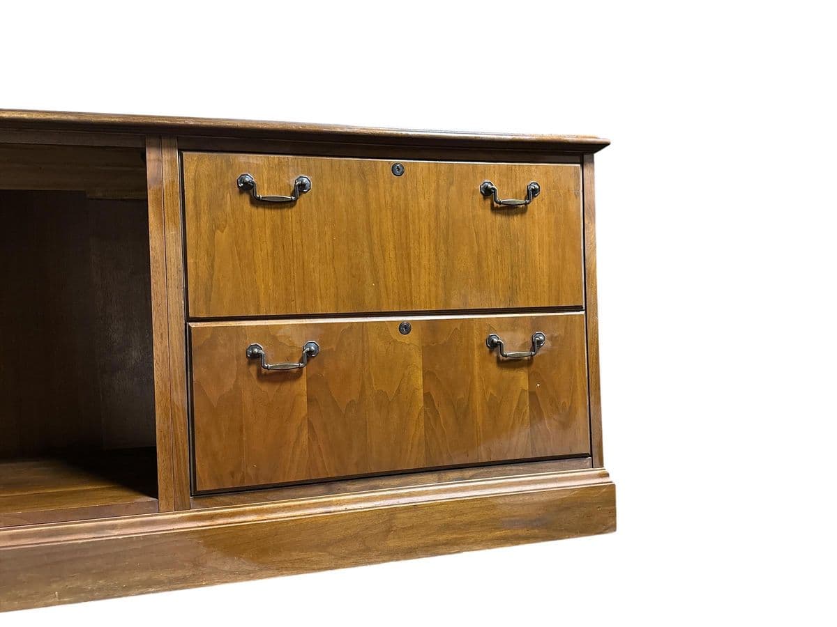 Very Large 90" Solid Walnut Executive Credenza - Vintage Late 20th Century - Thumbnail 4