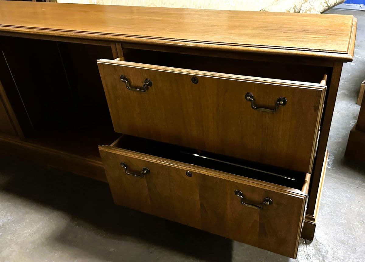 Very Large 90" Solid Walnut Executive Credenza - Vintage Late 20th Century - Thumbnail 5