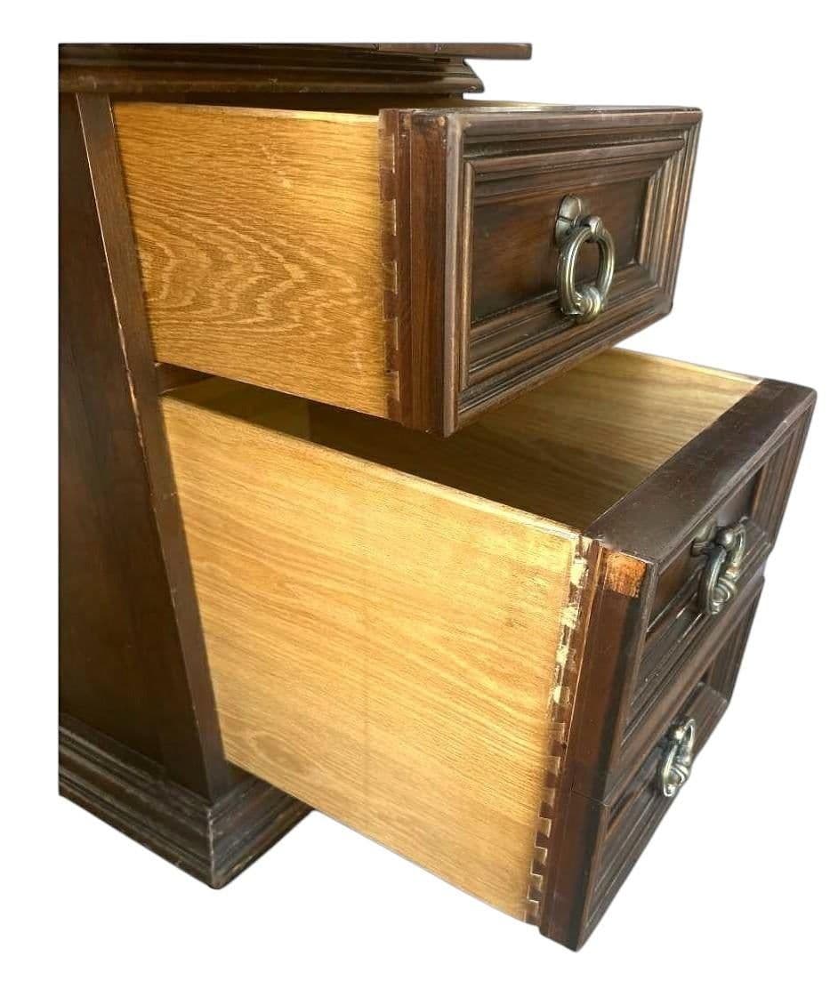 Solid Walnut Leather Topped Spanish Revival Coffered Desk - Vintage Mid 20th Century - Thumbnail 5