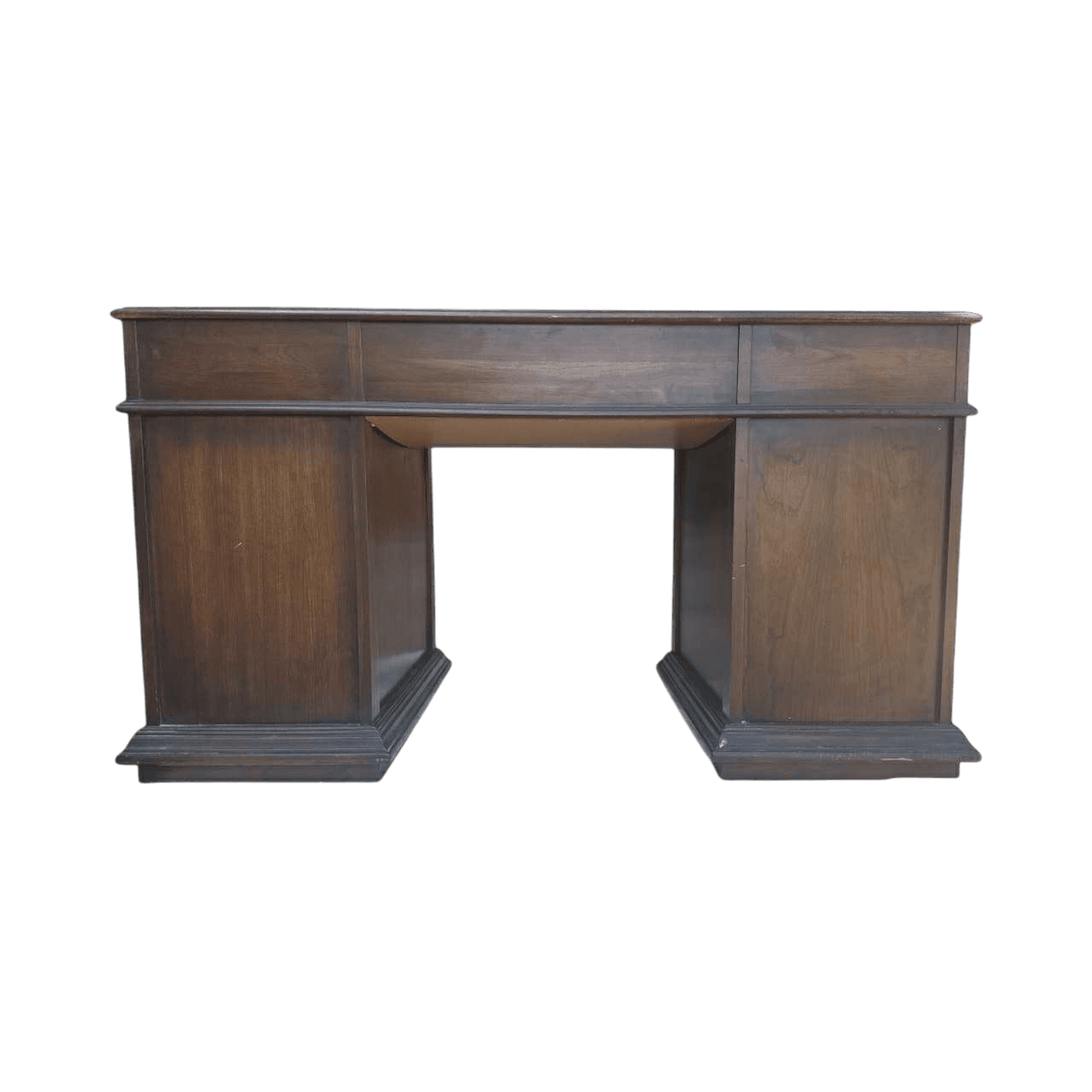 Solid Walnut Leather Topped Spanish Revival Coffered Desk - Vintage Mid 20th Century - Thumbnail 7