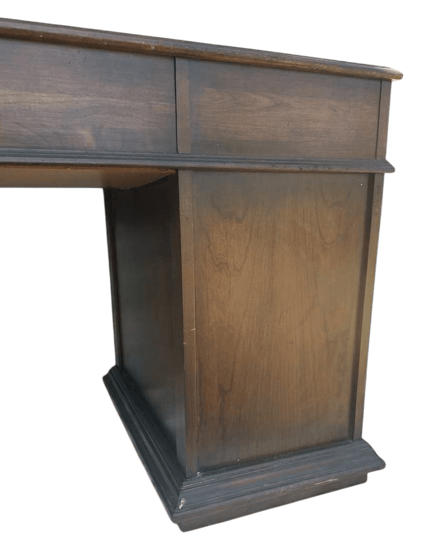 Solid Walnut Leather Topped Spanish Revival Coffered Desk - Vintage Mid 20th Century - Thumbnail 8