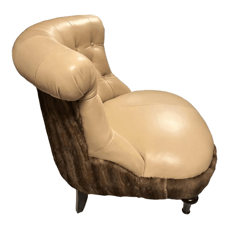 Mink Fur and Calfskin Upholstered Boudoir Chair - Thumbnail 2